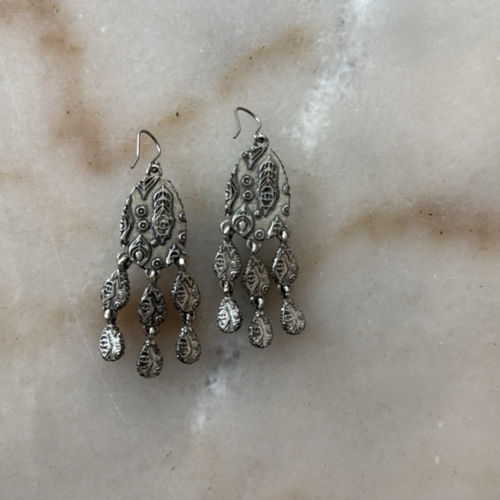 Lucky Brand Turquoise Crystals Rhinestone Earrings Silver Dangle Earrings - Picture 7 of 17
